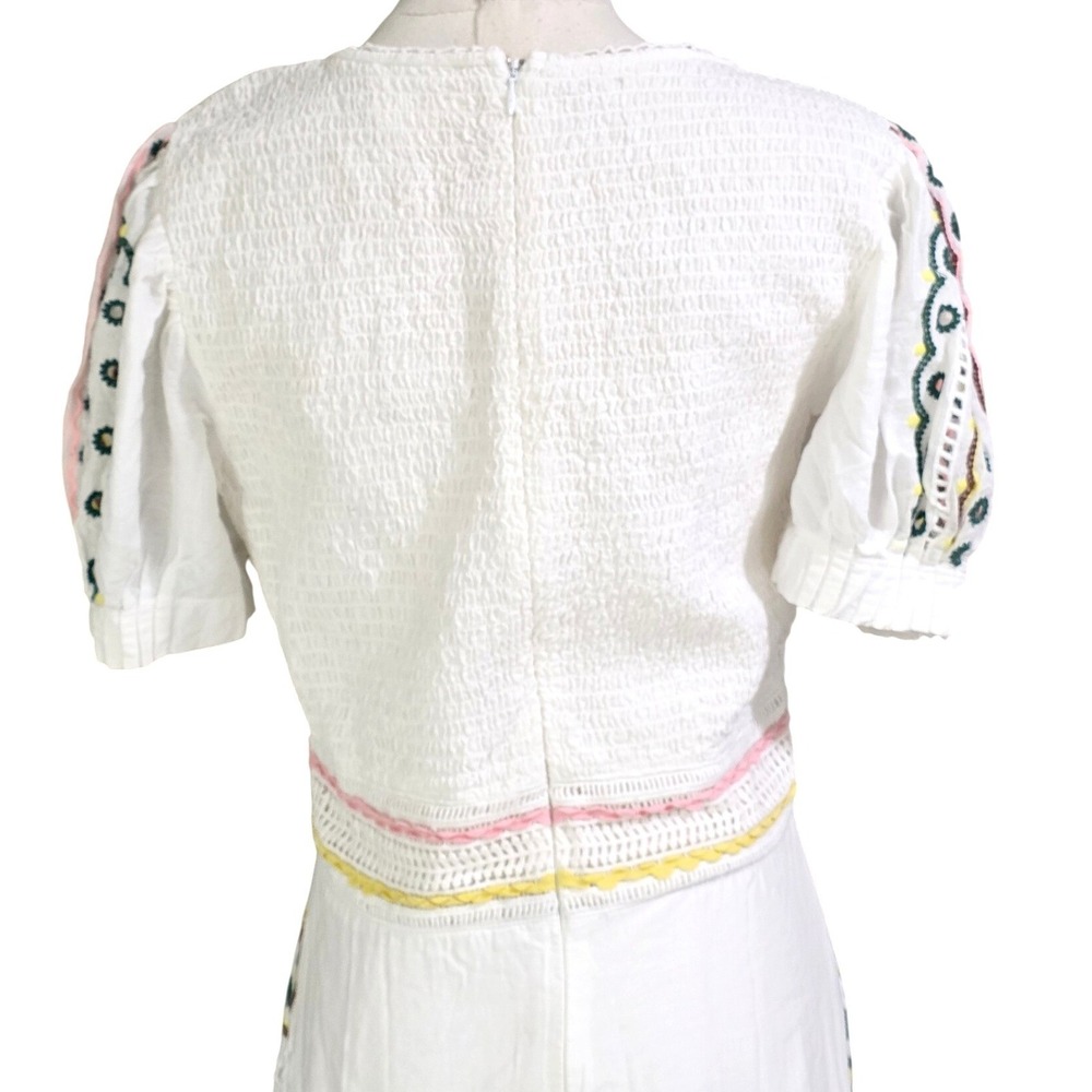 Bohme Embroidered Midi Dress Women S White Eyelet Puff Sleeve Smocked - Picture 13 of 16
